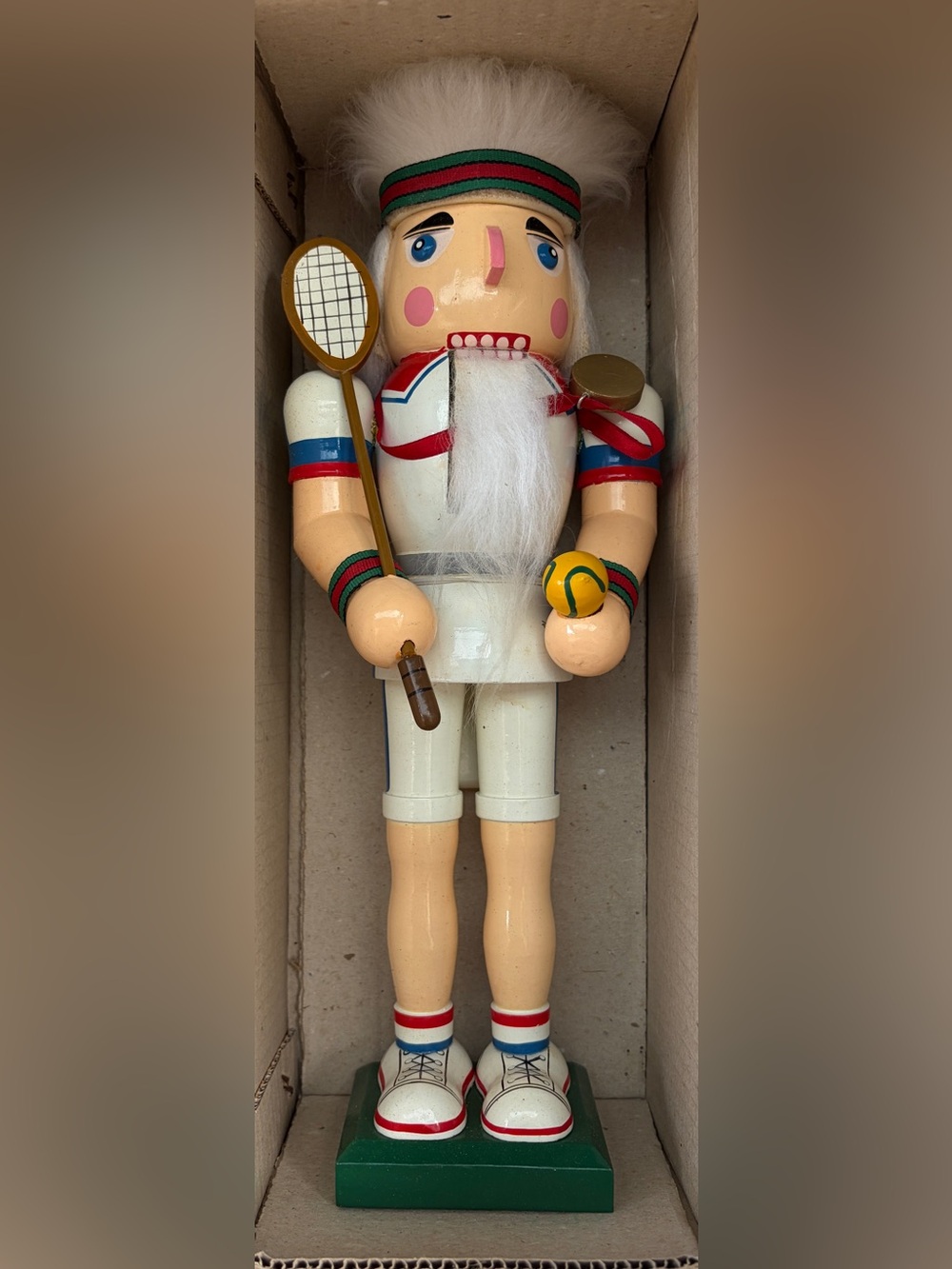 🎾Vintage Tennis Player Nutcracker Wooden Christmas Decor Original Box🎾